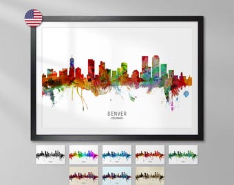 Denver Skyline Colorado, Cityscape Art Print Poster YX (6570)