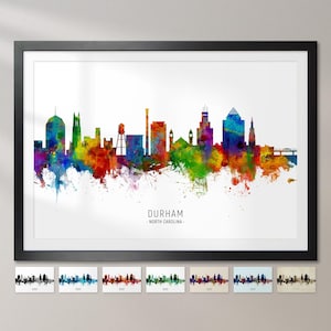 Durham Skyline North Carolina, Cityscape Painting Art Print Poster CX (6603)