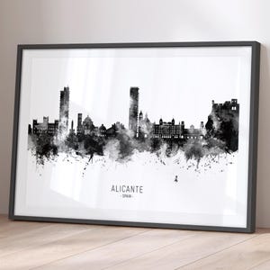 Alicante Skyline Spain, Cityscape Painting Art Print Poster BX (24817)