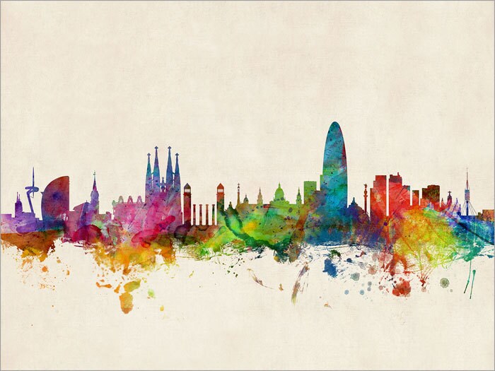 Barcelona Skyline, Barcelona Spain Cityscape Art Print (979