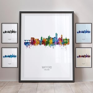 Watford Skyline, Watford England Cityscape Art Print Poster Portrait PX (30524)