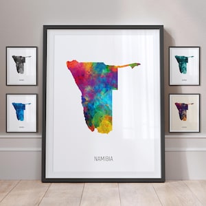 Póster con impresión artística de acuarela con mapa de Namibia (MX) (10892)