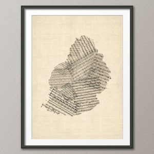 Mauritius alte Musiknoten Landkarte , Art Print QX (39)