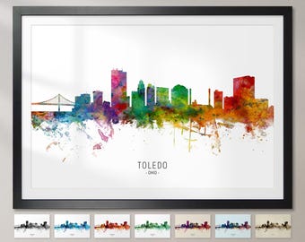 Toledo Skyline Ohio, Cityscape Painting Art Print Poster CX (6576)