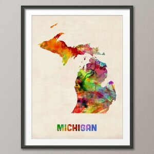 Michigan Watercolor Map USA, Art Print JX (365)