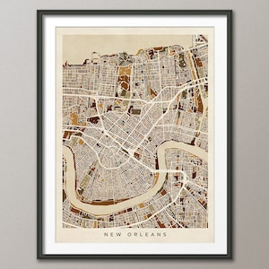 Kaart van New Orleans, stratenplan New Orleans Louisiana, kunstafdruk (1799)