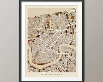 New Orleans Map, New Orleans Louisiana City Street Map, Art Print (1799)