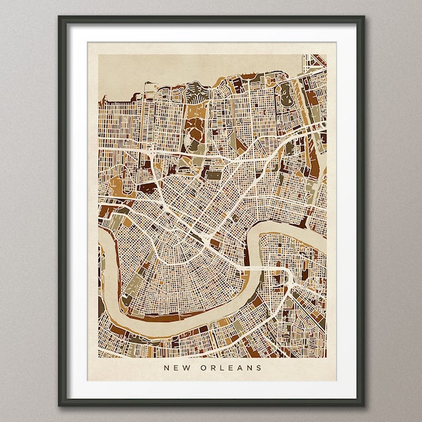 New Orleans Map, New Orleans Louisiana City Street Map, Art Print (1799)