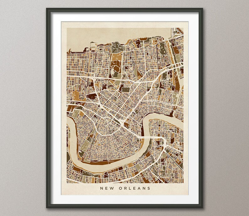 New Orleans Map, New Orleans Louisiana City Street Map, Art Print 1799 image 1