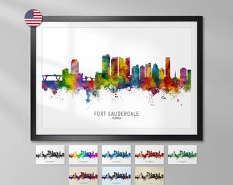 Fort Lauderdale Skyline Florida, Cityscape Art Print Poster YX (15421)
