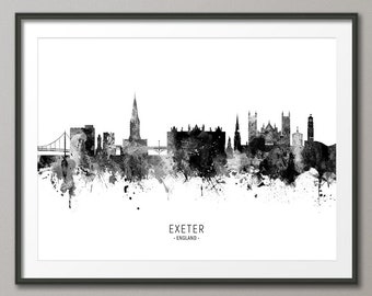 Exeter Skyline, Exeter England Cityscape Art Print Poster (11535)