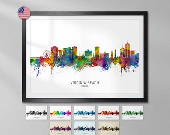 Virginia Beach Skyline VA, Cityscape Art Print Poster YX (22804)