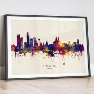Liverpool Skyline England, Cityscape Painting Art Print Poster LX (14974)