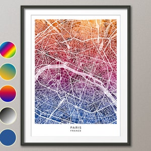 Kaart van Parijs, Frankrijk Stadskaart, Aquarel Art Print Poster (31254)
