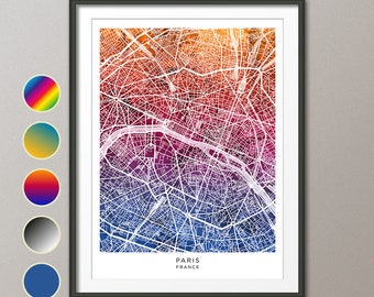 Paris Map, France City Map, Watercolour Art Print Poster (31254)