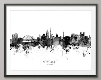 Newcastle Skyline, Newcastle England Cityscape Art Print Poster (11479)