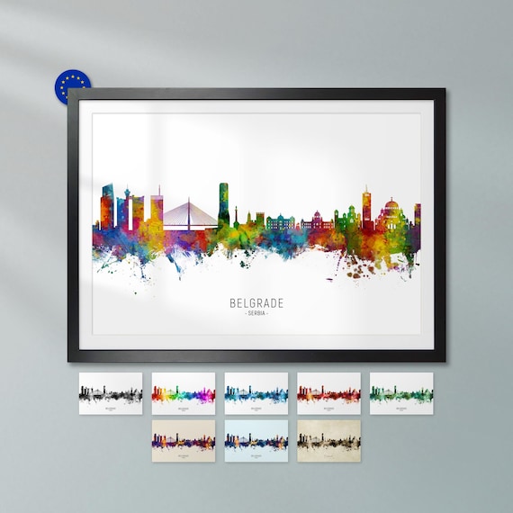 抽象画（版画）【ベオグラード Belgrade】 Belgrade Skyline Serbia, Poster Print Cityscape Art ZX (22712) - Etsy