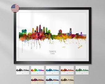 Tampa Skyline Florida, Cityscape Art Print Poster YX (6653)