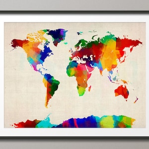 Rolled Paint Map of the World Map, Art Print 894 image 1