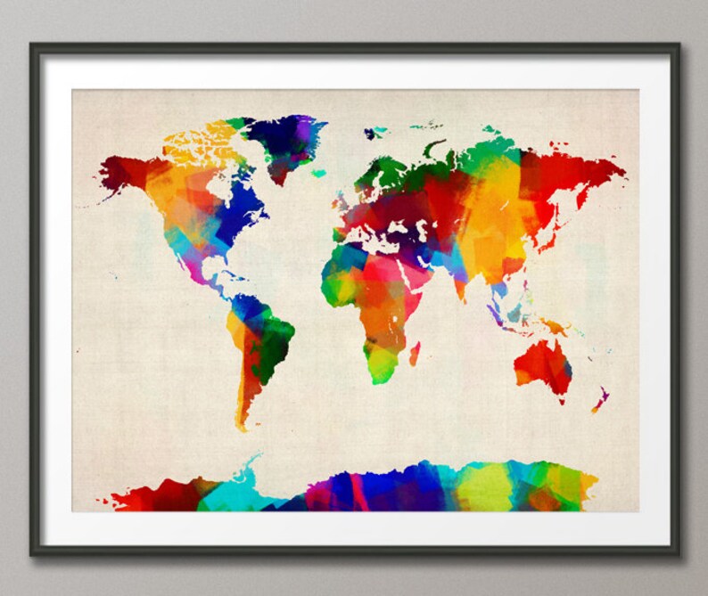 Rolled Paint Map of the World Map, Art Print 894 image 1