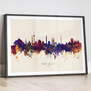 New Delhi Skyline India, Cityscape Painting Art Print Poster LX (15089)
