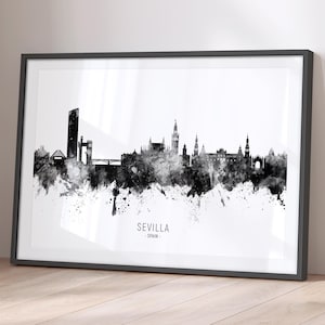 Sevilla Skyline Spain, Cityscape Painting Art Print Poster BX (11609)
