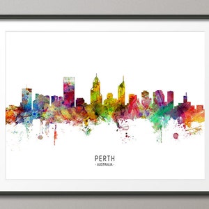 Perth Skyline Australia, Cityscape Painting Art Print Poster CX (6658)
