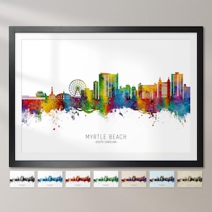 Myrtle Beach Skyline South Carolina, Cityscape Painting Art Print Poster CX (26302)