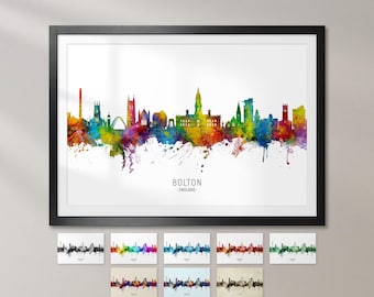 Bolton Skyline England, Cityscape Art Print Poster KX (15838)