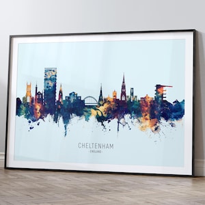 Cheltenham Skyline England, Cityscape Painting Art Print Poster HX (12086)