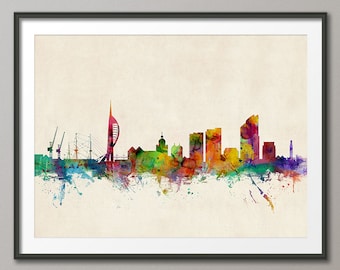 Portsmouth Skyline, Portsmouth England Cityscape Art Print (977)