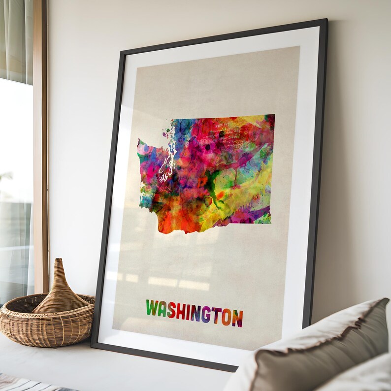 Washington Map USA, Watercolor United States of America Art Print ...