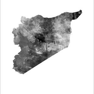 Syria Map, Watercolour Art Print Poster, Colour, Black White, Beige ...