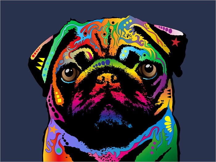 PUG ART PRINT bathrooml 4x6 Dog Poster Pop Art Modern Abstract Folk Art glossy PUG ART PRINT bathrooml 4x6 Dog Poster Pop Art Modern Abstract Folk Art glossy