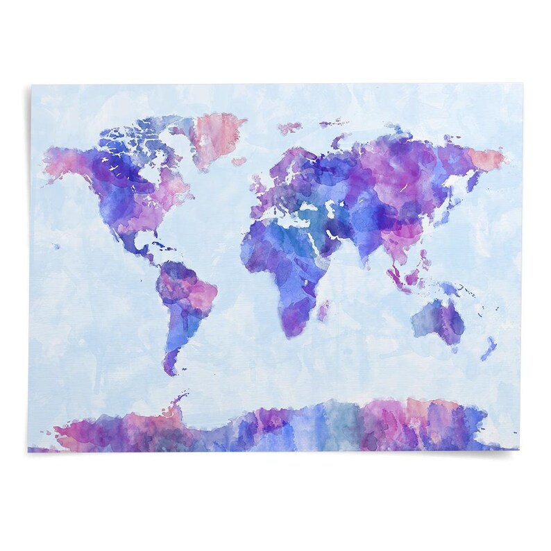 Map of the World Map Watercolor Painting, Art Print WM (143) - Etsy Canada