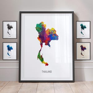 Carte de la Thaïlande, aquarelle, impression d'art poster MX (10954)