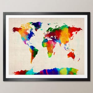 Rouleau de peinture carte de la carte du monde, impression d'art WM (894)