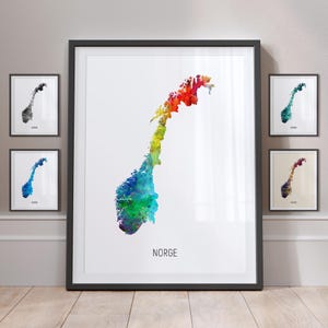 Norge Map, Watercolour Painting Art Print Poster MX (10900)