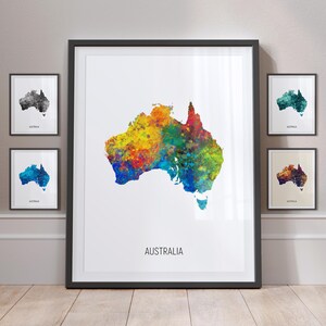 Australien Landkarte, Aquarell Malerei Kunstdruck Poster MX (10774)