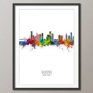 Queens Skyline, Queens New York Cityscape Art Print Poster Portrait 29481 image 1