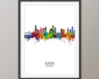 Queens Skyline, Queens New York Cityscape Art Print Poster Portrait (29481)