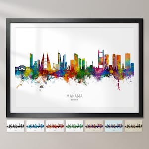 Manama Skyline Bahrain, Cityscape Painting Art Print Poster CX (29505)