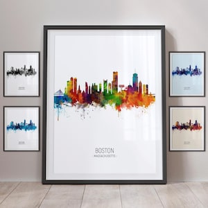 Boston Skyline, Boston Massachusetts Cityscape Art Print Poster Portrait PX (4925)
