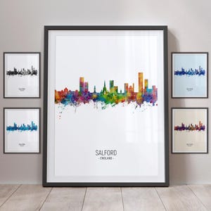 Salford Skyline, Salford England Cityscape Art Print Poster Portrait PX (25172)