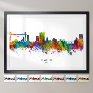 Póster con impresión artística de la silueta de Newport, Gales, paisaje urbano, CX (6688)