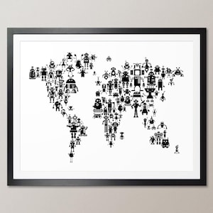 Roboter Weltkarte für Kinder, Art Print Poster (1559)