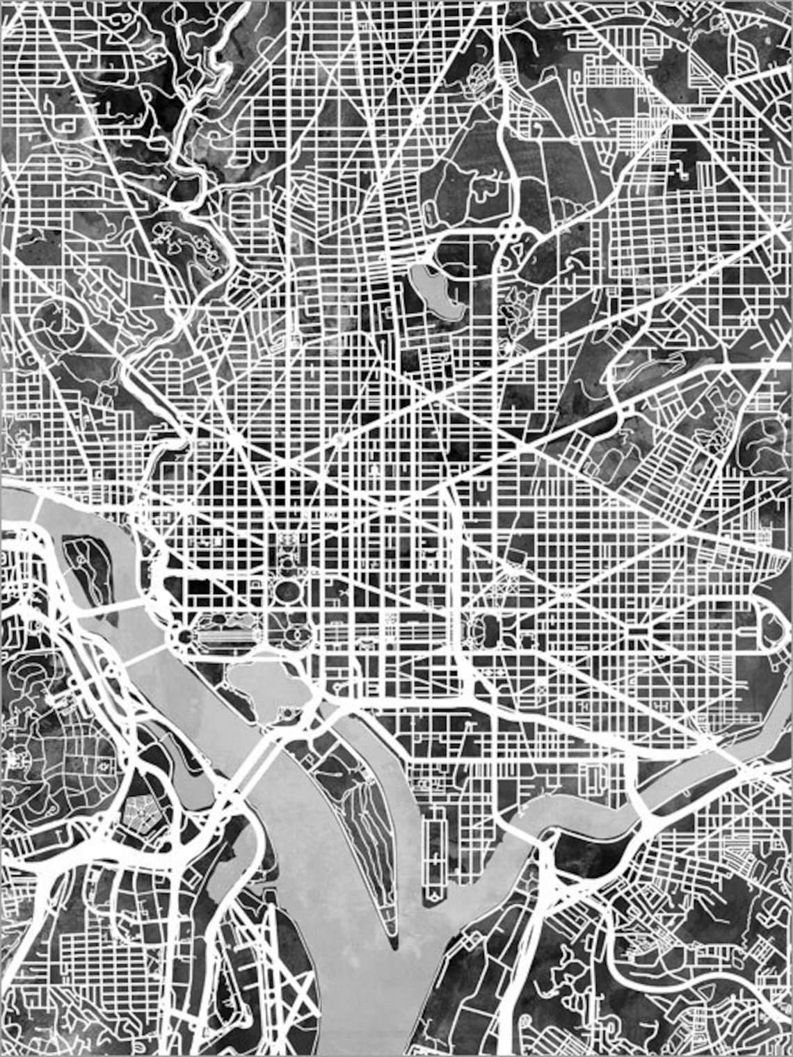 Washington DC Map City Street Map Art Print 2334 Etsy