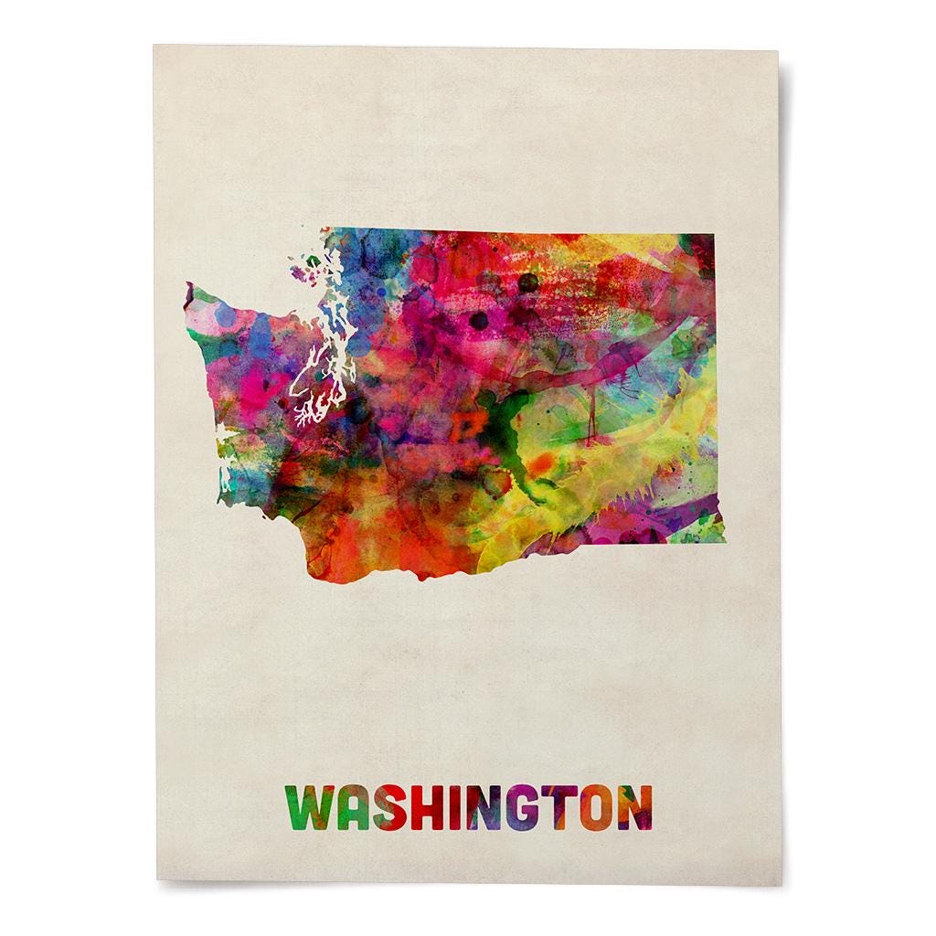 Washington Map USA, Watercolor United States of America Art Print ...