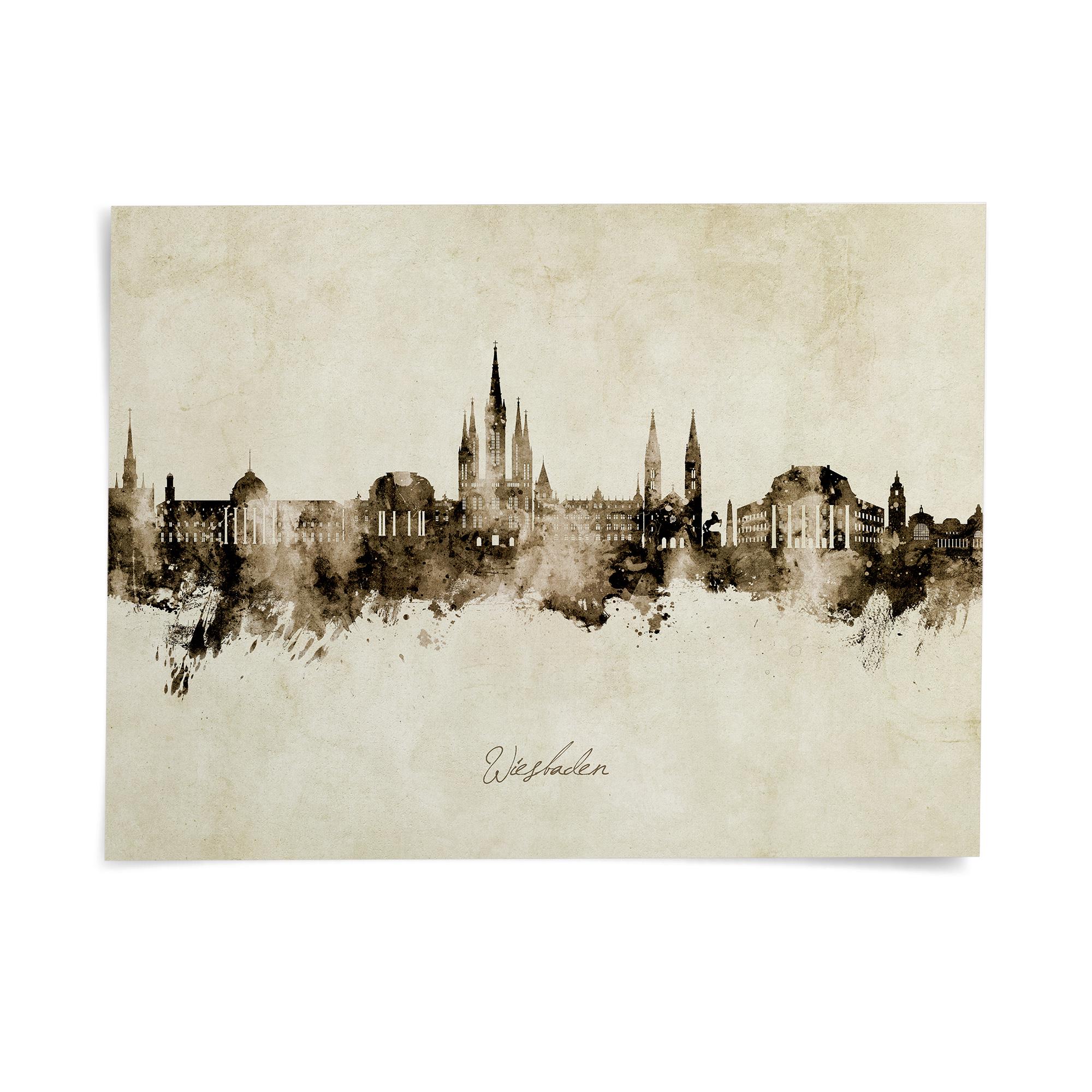 Wiesbaden Skyline Deutschland, Cityscape Painting Art Print Poster