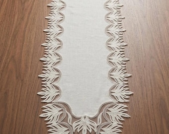 Luxury French Guipure Gardenia Fabric Bedroom Set, Elegant Embroidery Dresser Scarf and Nightstand Runners, Easy Care Home Textile,